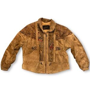 Vintage 80s Winlit Patchwork Leather Cinched Waist Jacket Suede Coat